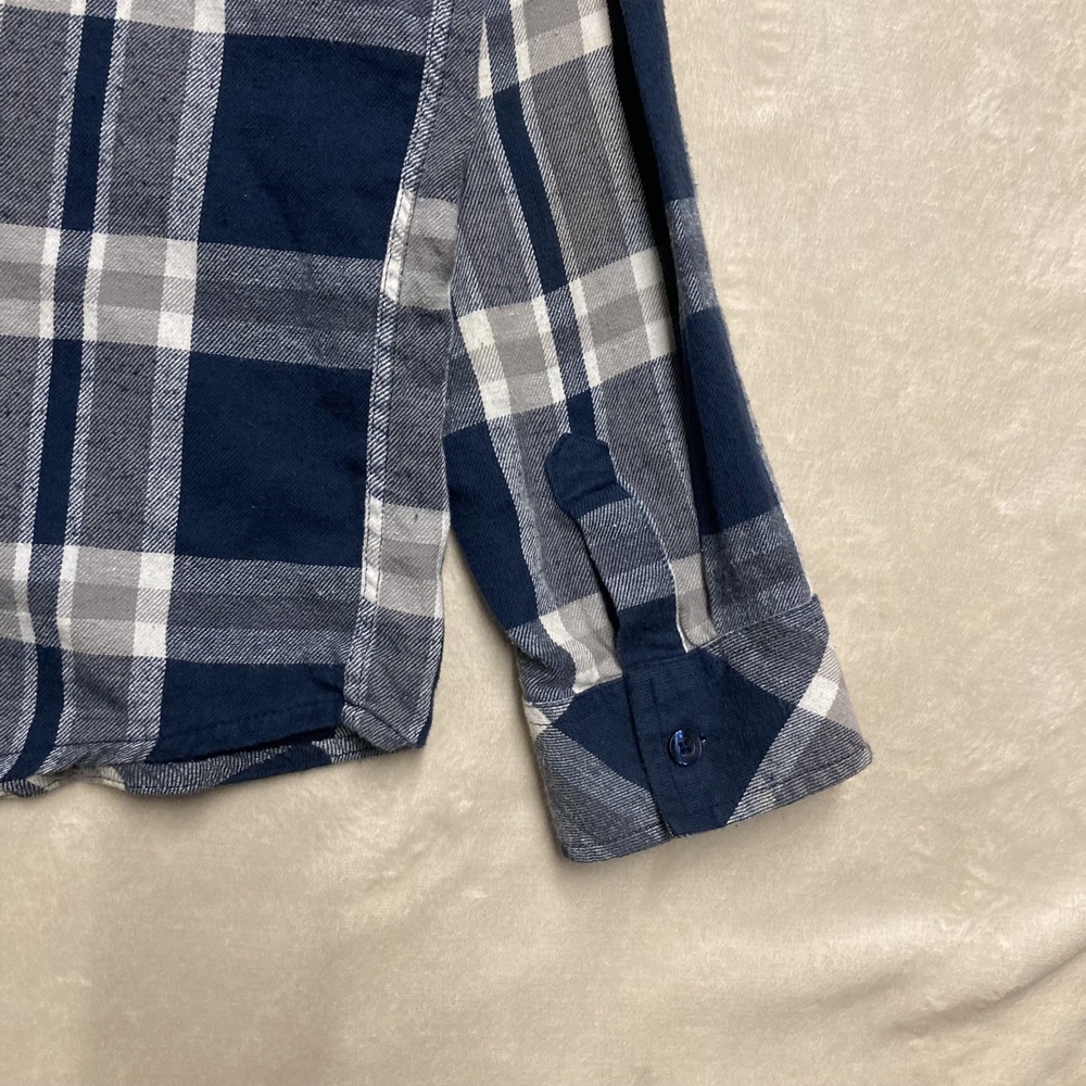 Quiksilver Button up flannel hoodie shirt XL Blue plaid Long sleeve Hooded - Picture 7 of 8